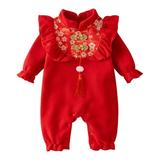 Baby Girl Clothes Hanfu Ruffle Romper Chinese New Year Lined Warm Jumpsuit Embroidery Tang Suit Performance s Toddler Girl Clothes
