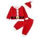 Baby Santa Outfit Boy Girl Christmas Outfits Velvet T Shirt Long Pants With Long Tail Santa Hat Xmas Outfits For 0-6 Months