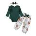 ASEIDFNSA Kids Rompers Little Girl Clothes 4T-5T Baby Girls Long Sleeve Ribbed Romper Tops Flower Print Pants With Headbands Outfit Set Clothes 3Pcs