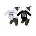 3PCS Newborn Infant Baby Boys Girls Little Man Letter Romper Camouflage Pants Hat Outfits Clothes Set