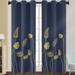 Niuer Curtains Grommet Drapes Semi Sheer Leaf Print Window Curtain Light Filtering Long Treatments Privacy Linen Textured Navy Bue W: 52 x H:85