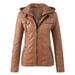 Leather Women s Slim Zip Belt Tops Stand Jacket Suit Collar Motorcycle Coat Women s Coat Casual Vest for Women