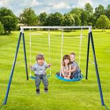 iRerts Metal Swing Set with Slide 3 in 1 Outdoor Swing Set for Kids Boys Girls Heavy Duty Kids Swing Sets with 2 Swing Seats 1 Glider Kids Playground Backyard Set for Backyard Garden Park