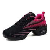 Womens Jazz Shoes Lace-up Sneakers Breathable Mesh Modern Dance Shoes Breathable Air Cushion Split-Sole Outdoor Dancing Shoes Platform Sneakers for Jazz Zumba Ballet Folk red 40