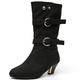 Dernolsea Mid Calf Boots Women, Ruched Low Kitten Heel Pull On Pixie Slouch Boots Black Size 6