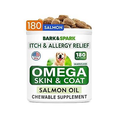 Bark&Spark Allergy Relief & Itch Relief with Omega 3 Skin & Coat with Salmon Oil Chew Supplement for Dogs, 180 cout