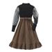 Toddler Girls Outfit Kids Child Girls Long Tulle Sleeve Patchwork Ribbed Princess Dress With Belt Outfits Set 2Pcs