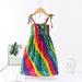 VKEKIEO Summer Dresses Boho Sleeveless Rainbow Green 1-2 Years