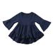 YWDJ 1-6Years Graphic Tees for Girls Kids Fashion Cute Solid Color Ruffles Trumpet s Top Bottoming Shirt Navy 5-6 Years