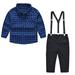 YWDJ Holiday Outfits Toddler Boy 12Months-6T Boys Outfit Set Kids Girl Fashion Gentleman British Lattice Pattern s Shirt Overalls Suit Blue 3-4T