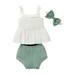 YWDJ 3-24 Months Girls 2 Piece Outfit Set Summer Kids Sleeveless Top Shorts Bow Headband Three-piece Set White 3-6 Months