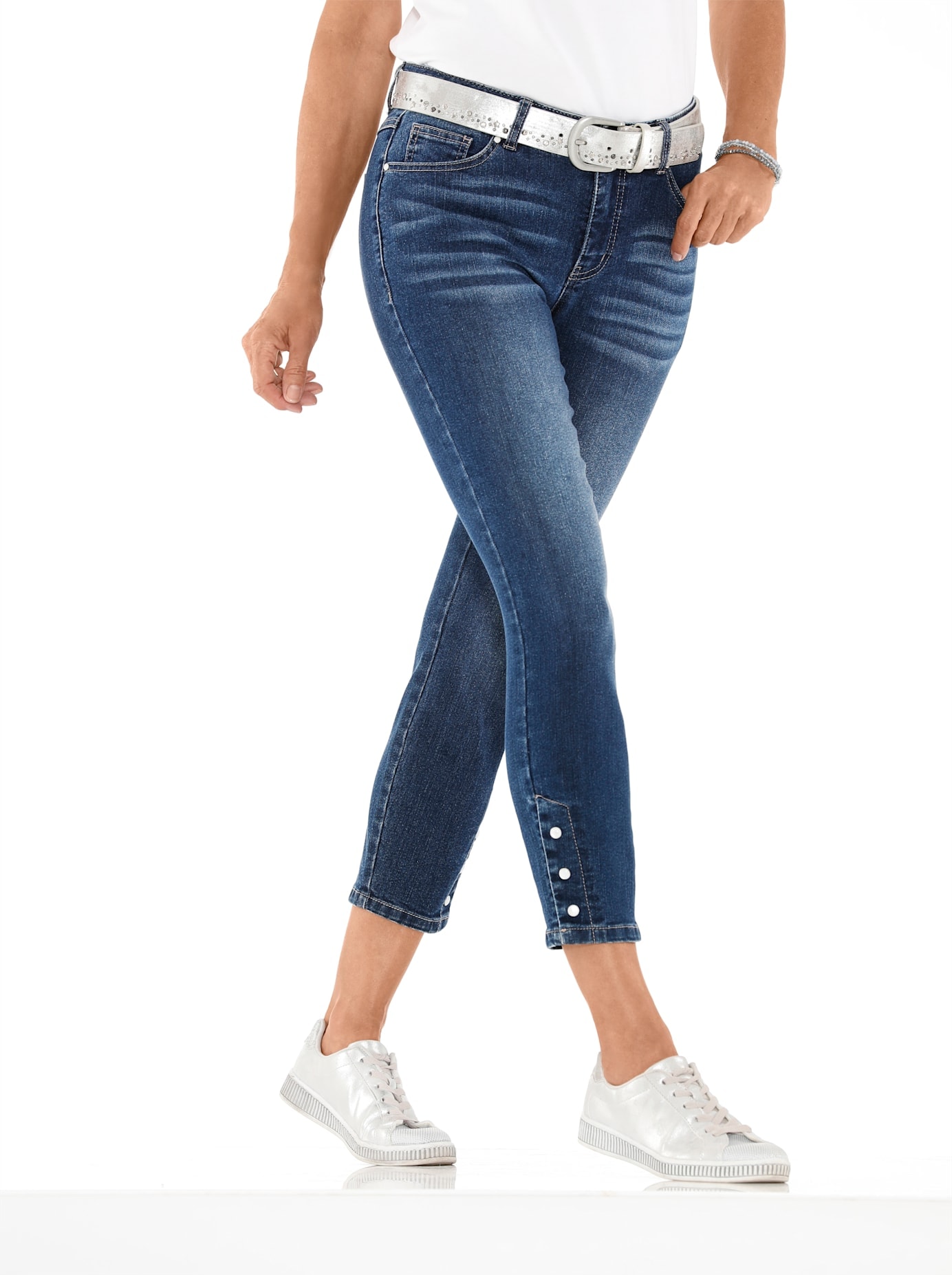 7/8-Jeans CASUAL LOOKS, Damen, Gr. 22, Kurzgrößen, blau (blau, stone, washed), 79% Baumwolle, 19% Polyester, 2% Elasthan, unifarben, 7/8-Länge, Jeans