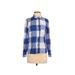 Old Navy Long Sleeve Button Down Shirt: Blue Checkered/Gingham Tops - Women's Size Small