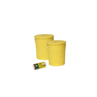 H&D Manufaktur Jinfa 2er-Set Retrodesign Mülleimer mit Griffen und Deckel + 50 Müllbeutel | Gelb | 18L Image