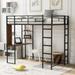 Silver Twin Metal Loft Bed with 1 Desk and 2 Shelves, 79.5''L*42.1''W*71.6''H, 93LBS