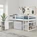 White Low Study Twin Loft Bed with Cabinet and Rolling Portable Desk, 78.4''L*42.5''W*44.5''H, 188LBS