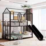 Black Twin over Twin Metal Bunk Bed, Metal Housebed with Slide, 77.9''L*41.3''W*82.8''H, 125LBS