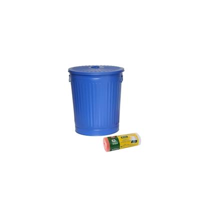 H&D Manufaktur Jinfa 1 Retrodesign Metalleimer mit Griffen und Deckel + 30 Müllbeutel | Blau | 62L Image