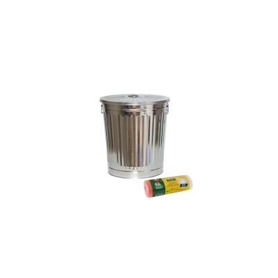 H&D Manufaktur Jinfa 1 Retrodesign Metalleimer mit Griffen und Deckel + 30 Müllbeutel | Zink| 62L Image