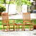 Rocking Chair 3 Piece Set W/Two Wood Conversation Chairs and Accent Table for Backyard Porch Poolside Lawn
