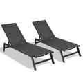 Outdoor 2-Pcs Set Chaise Lounge Chairs Five-Position Adjustable Aluminum Recliner All Weather for Patio Beach Yard Pool ( Grey Frame/ Black fabric)