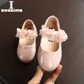 Chaussures de marche en cuir PU pour bébés filles grande fleur princesse d'été chaussures non