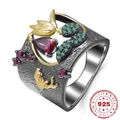 HOYON – bagues De mariage couleur argent Sterling S925 bijoux en or et pierres précieuses rubis