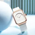 Montre-bracelet rectangulaire en cuir blanc pour femme montre-bracelet à quartz pour femme mode