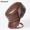 XdanqinX – chapeau de bombardier en cuir de vache pour homme couvre-chef en véritable cuir naturel