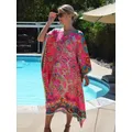 Robe de plage à fleurs roses grande taille Kaftans pour femmes Maxi plage vacances plage été