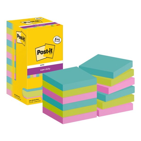 Post-it Super Sticky 8+4 Vorteilspack Haftnotizblock 76 x 76 mm »Cosmic Collection«, 12 Stück türkis