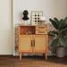 Farmhouse Sideboard Buffet Accent Storage Cabinet with Rattan Doors and Drawers, Adjustable Storage Shelves, for Dining Room