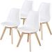 Set of 4 Modern White Shell Dining Chair Upholstered Padded Seat w/ Beechwood Legs - 19 inches L x 21 inches W x 32 inches H