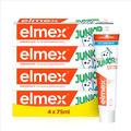 elmex Zahnpasta Junior 6-12 Jahre 4x75ml – medizinische Zahnreinigung mit 1400 ppm Fluoridgehalt für hochwirksamen Kariesschutz – stärkt die neuen, bleibenden Zähne