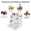 Kojooin Cosmetics Makeup Organizer with Mirror 2-Drawers Large Cosmetic Display Cases Tray Storage Box Brush Holder Jewelry Storage Case White