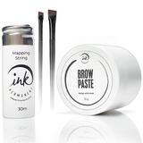 Ink Permanent White Brow Paste [15g] White Premium Pre-Inked Mapping String [100 Ft Bottle] and 2 Eyebrow Brushes Set for Permanent Makeup and Microblading Brow Shape and Define of Eyebrow and Lips