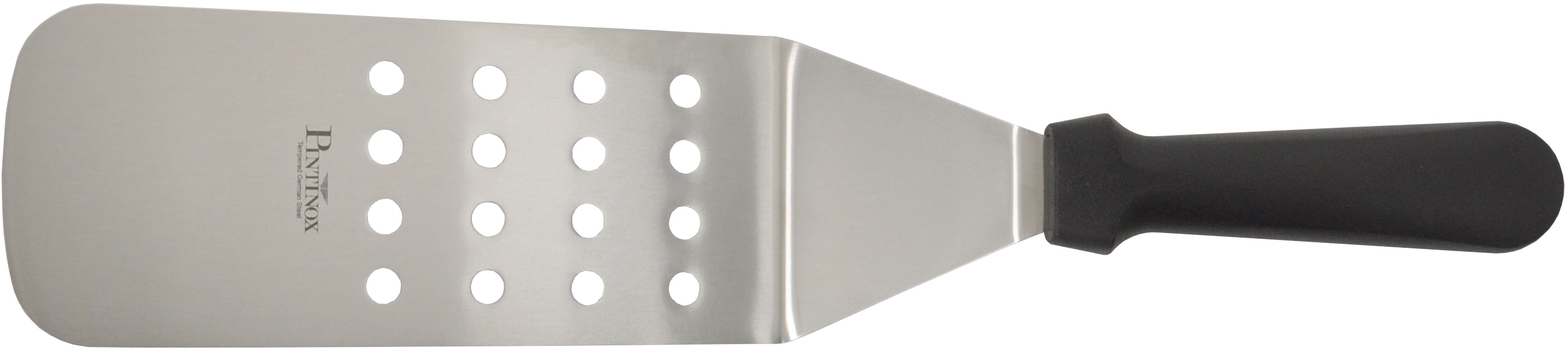 Küchenspachtel PINTINOX "Professional", schwarz (edelstahlfarben, schwarz), B:7,6cm, Edelstahl, Kunststoff, Küchenpaletten, Pfannenwender, gelocht, Edelstahl, spülmaschinengeeignet Image