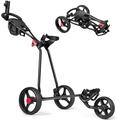 GYMAX Golf Trolley, Folding 3 Wheel Golf Push Cart with Foot Brake, Umbrella & Cup Holder, Adjustable TPR Handle and Mesh Bag, Lightweight Golf Bag Holder