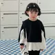 Sweat à capuche pour enfant vêtement coréen Patchwork de couleurs noir et blanc décontracté