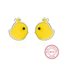 Boucles d'oreilles en forme de poussin jaune en argent Sterling 100% S925 bijoux animaux poulet