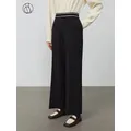DUSHU – pantalon d'hiver taille haute pour femme jambes larges noir épais couleur contrastée