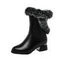 Bottes de neige en cuir de vachette conviviale ré pour femmes dessus en fourrure de lapin noir