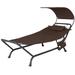 Costway Patio Hanging Chaise Lounge Chair with Canopy Cushion Pillow and Storage Bag-Brown