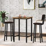 Eureka 3-Piece Modern Industrial Bar Table Set with 2 PU Leather Stools, Counter Height Dining Table Set for Pub, Bistro, Cafe