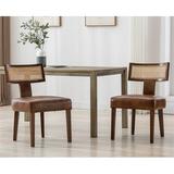 Guyou Modern Rattan Backrest Dining Chairs Set of 2 Mid-century Farmhouse Faux Leather Upholstered Kitchen Chairs Solid Wood Side Chairs for Kitchen Dining Room Living Room Brown