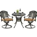 MEETWARM 3-Piece Outdoor Patio Dining Set All-Weather Cast Aluminum Patio Conversation Set with 2 Cushions Swivel Rocker Chairs and 31 Round Table for Backyard Garden Deck 2.2 Umbrella Hole