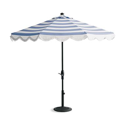 9' Round Designer Umbrella - Resort Stripe Indigo, White - Frontgate Resort Collection™