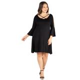 Criss Cross Neckline Cold Shoulder Plus Size Dress