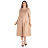 Long Sleeve Fit and Flare Plus Size Midi Dress