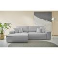 Ecksofa ANDAS "Finnley Schlafsofa 267 cm in Bouclé u. Struktur fein" Sofas Gr. B/H/T: 267 cm x 85 cm x 167 cm, Struktur fein, Recamiere links, silberfarben (silber) Ecksofas